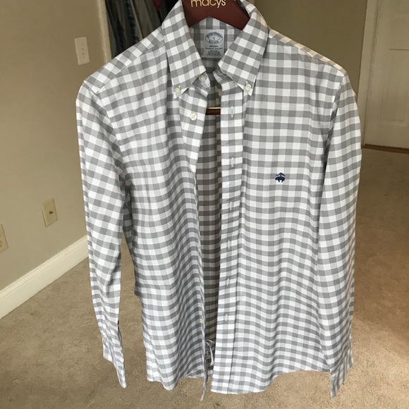 Brooks Brothers Mens Regent Fit Contrast Collar The Original Polo Button Down Shirt Light Blue White Plaid